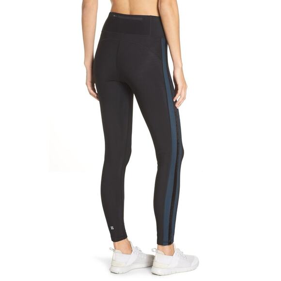 Sweaty Betty Thermodynamic Run Leggings Tuxedo Velvet Stripe Size Small - Picture 1 of 10